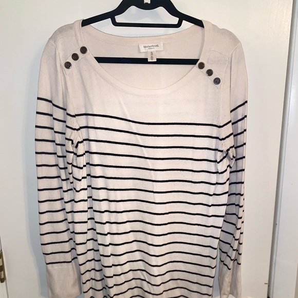Motherhood Maternity, Button Detail Maternity Sweater, Black & White Stripe, XL - Picture 2 of 3